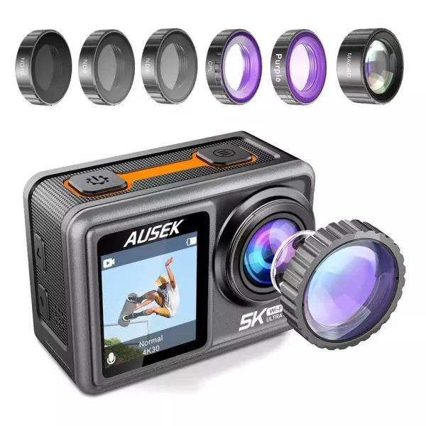 Ausek AT S81TR Waterproof Dual Display 5K Action Camera With Filter3.webp