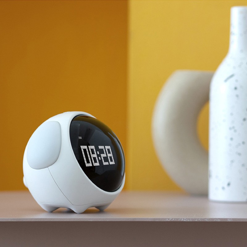 Cute Expression Multi Function LED Pixel Alarm Clock – WHITE