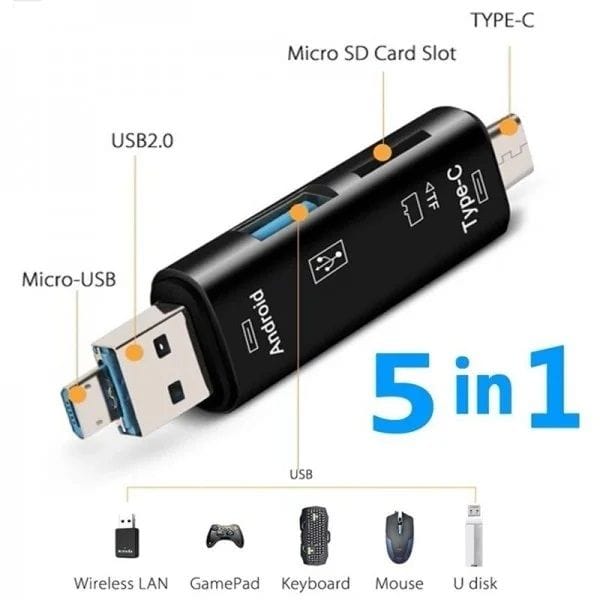 GearUP 5 In 1 Multifunction OTG Card Reader- Type-C/USB /Micro USB/micro SD Memory Card Reader