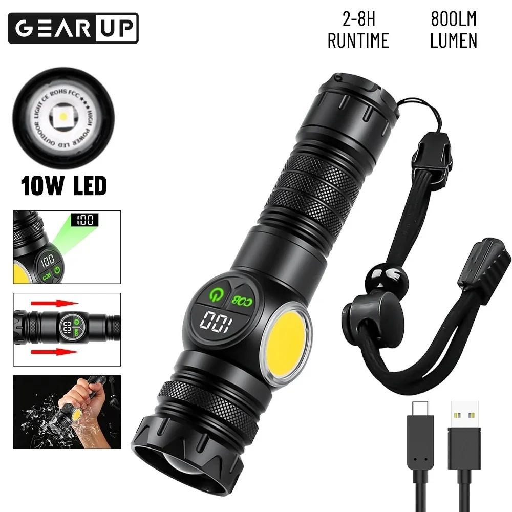 GearUP K60 Rechargeable Flashlight 10W COB LED Torchlight3.jpg