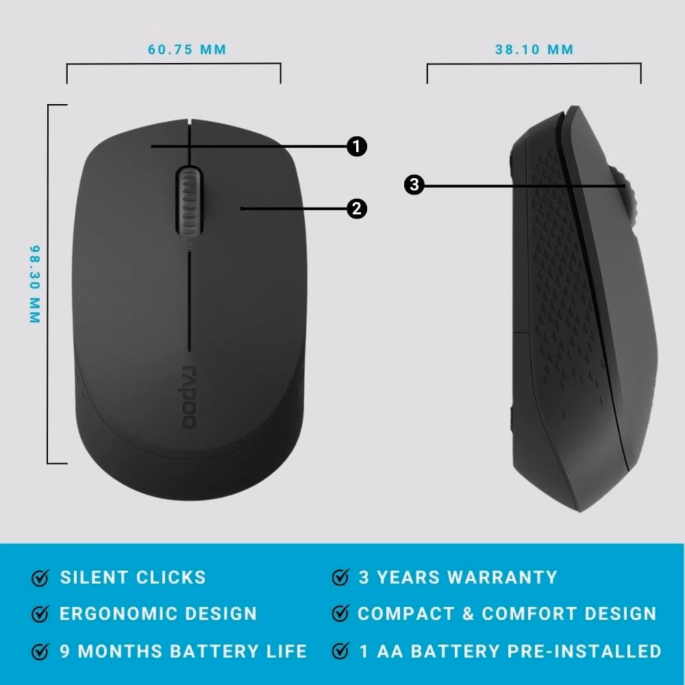 Rapoo M100 Multi Mode Wireless Silent Mouse Grey3.avif