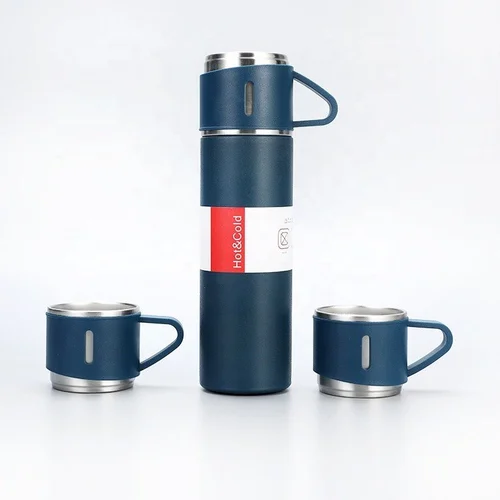 Stainless Steel Vacuum Flask Hot And Cool Water Bottle with two cups – Random Color