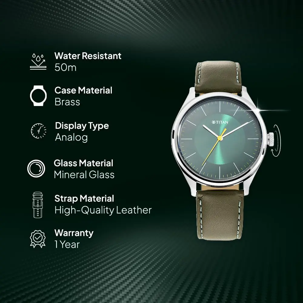 Titan Workwear Mens Urban Edge Lustrous Green Dial Leather Watch NP1802SL046.webp